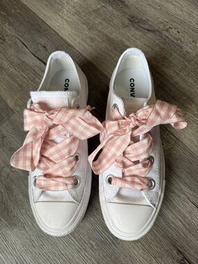 Pink Gingham Ribbon Lace Converse